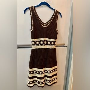 Beautiful chocolate brown and cream crocheted dress with dark brown lining